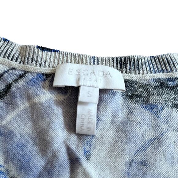 Escada Sport Ocean Abstract Floral Wool Sleeveless Scoop Neck Sweater Size S - Picture 4 of 8